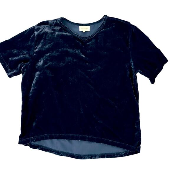 Melloday Crushed Velvet Hi Lo Top Navy, size S - Picture 1 of 5